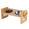 Bamboo Double Dog Raised Bowls 15° Tilt Elevated Dog Bowls with 4 Adjustable Heights 2 Stainless Steel Bowls Pet Feeder for Dogs Cats Rabbits