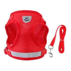 Pet Mesh Harness Dog Leash Set Reflective Chest Strap Adjustable Puppy Vest For Puppies Breeds Dogs Cats Walking Outdoor (Option: Red_L)