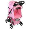 4 Wheels Pet Stroller Foldable Carrier Strolling Cart Travel Jogger Pet Stroller with Removable Liner Storage Basket for Dog Cat