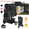 3 Wheels Pet Stroller Foldable Carrier Strolling Cart Travel Jogger Pet Stroller with Removable Liner Storage Basket for Dog Cat