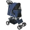 4 Wheels Pet Stroller Foldable Carrier Strolling Cart Travel Jogger Pet Stroller with Removable Liner Storage Basket for Dog Cat