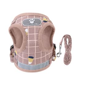 Pet Mesh Harness Dog Leash Set Reflective Chest Strap Adjustable Puppy Vest For Puppies Breeds Dogs Cats Walking Outdoor (Option: PinkCheckered_S)